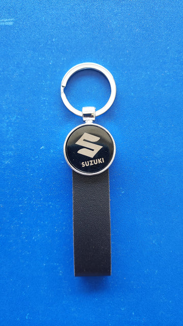 11 Suzuki Logo Keychain | Suzuki Logo Silver and Leather Keychain for Car and Bikes