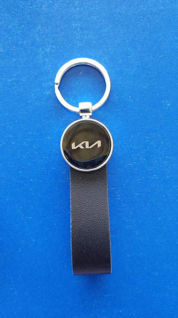 07 KIN Logo Keychain | KIN Logo Silver and Leather Keychain for Car and Bikes