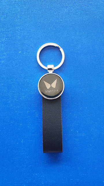 10 Mahindra Logo Keychain | Mahindra Logo Silver and Leather Keychain for Car and Bikes