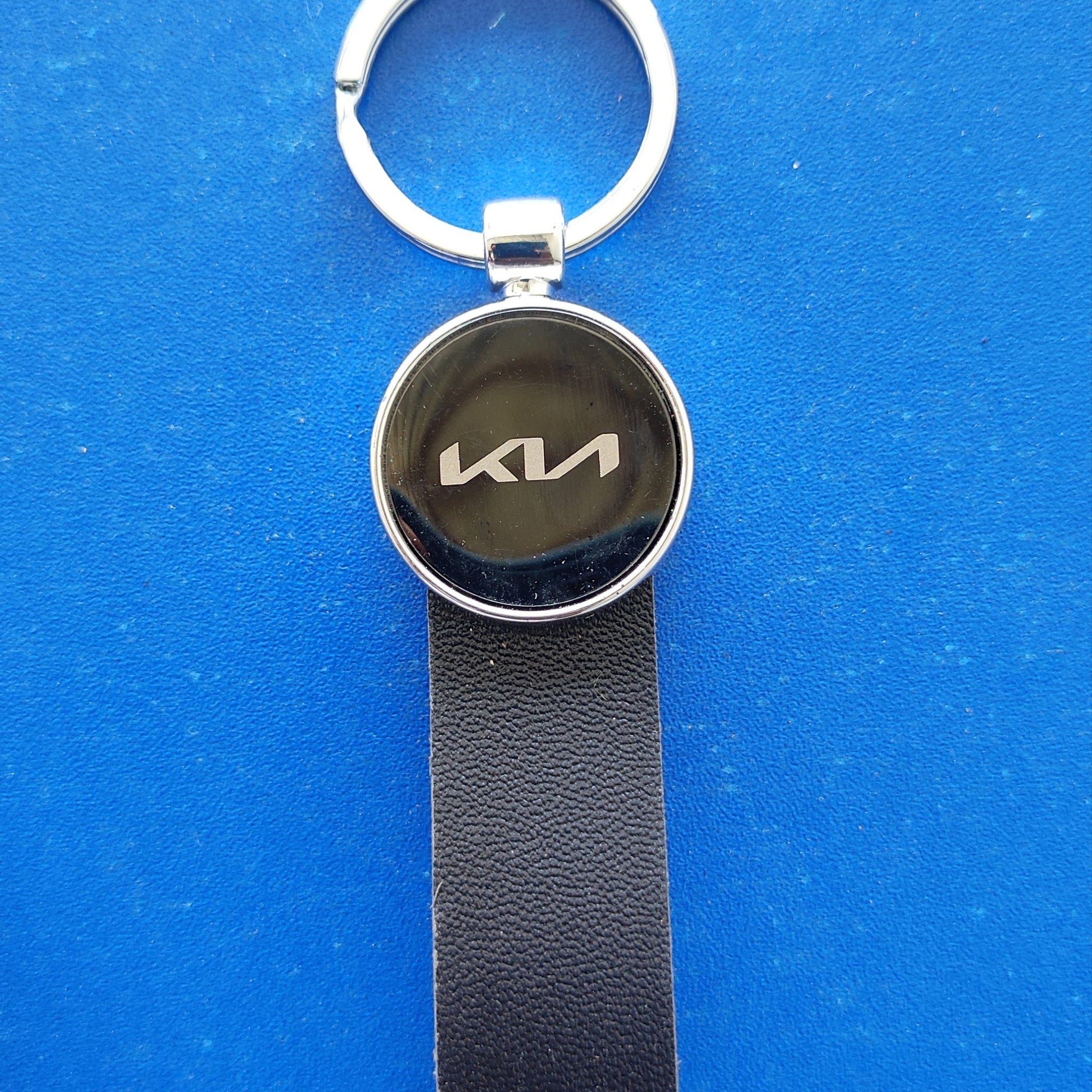 07 KIN Logo Keychain | KIN Logo Silver and Leather Keychain for Car and Bikes
